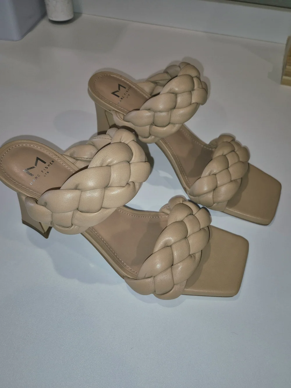 Marc Fisher LTD Braided Cognac Block Heel Sandals Heels - Picture 6 of 7